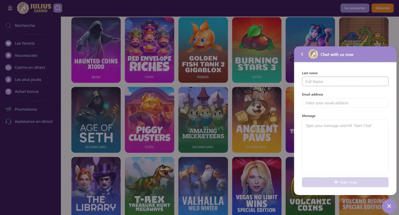 Service client et support en ligne 24/7 de Julius Casino